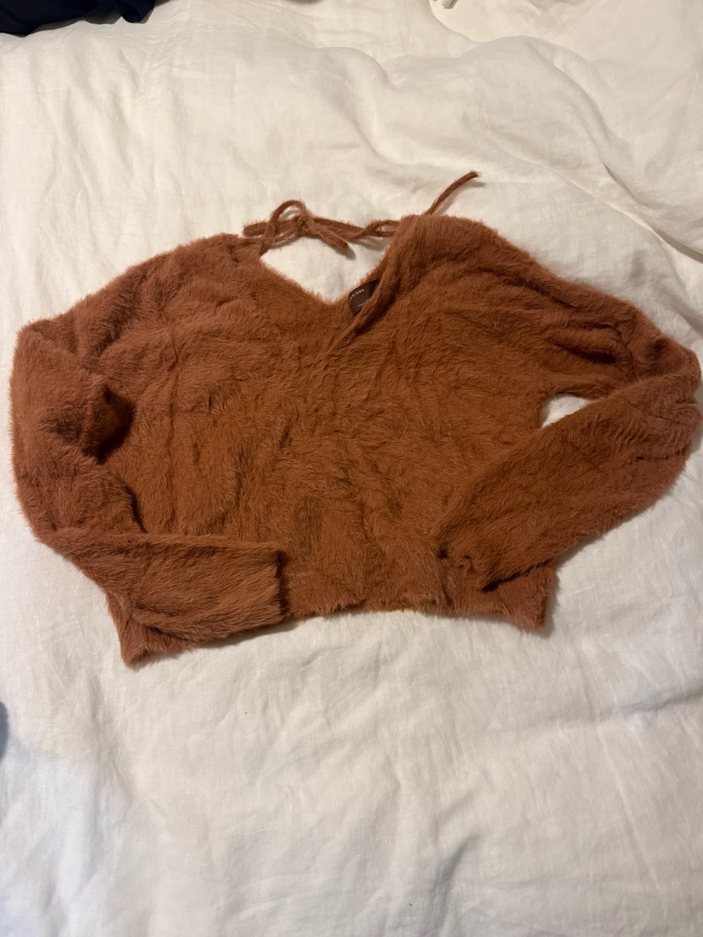 Kerisma Fuzzy V-Neck Cropped Sweater - Rust